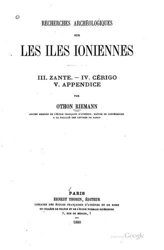 Recherches archéologiques sur les îles ioniennes