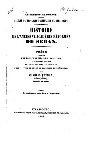 Histoire de l'ancienne Académie réformée de Sedan