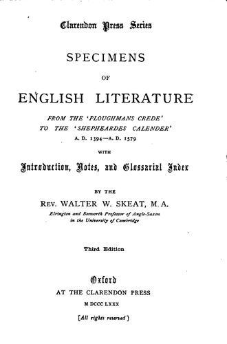 Specimens of English Literature from the 'Ploughmans Crede' to the ..