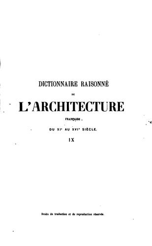 Dictionnaire raisonné de l'architecture française du XIe au XVIe siècle