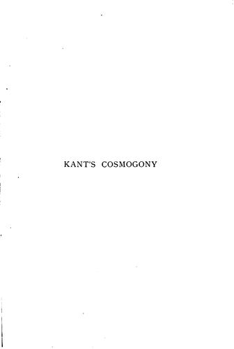 Kant's Cosmogony as in His Essay on the Retardation of the Rotation of the ...