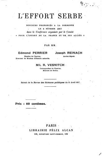 L'effort serbe: discours prononcés à la Sorbonne le 8 février 1917 dans la ...
