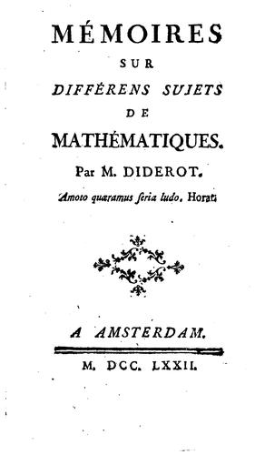 Memoires sur différens sujets de mathematiques