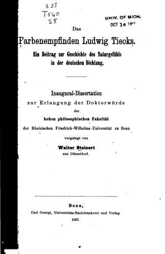 Das Farbenempfinden Ludwig Tiecks