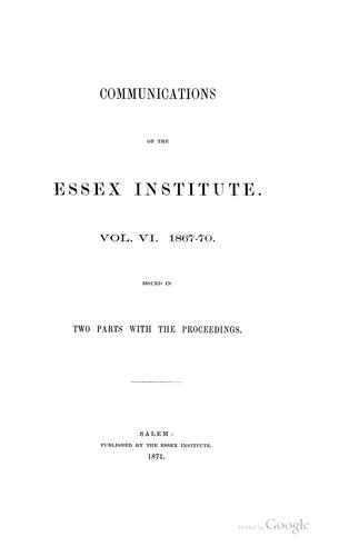 Proceedings of the Essex Institute