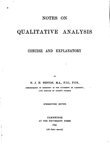Notes on Qualitative Analysis: Concise and Explanatory