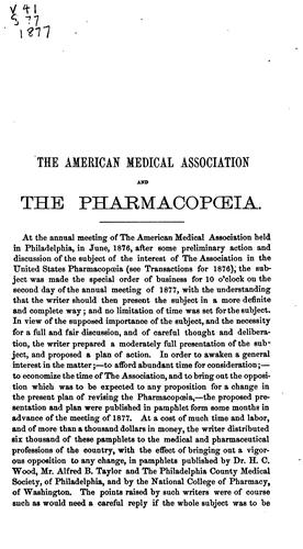 The American Medical Association and the United States pharmacopoeia: A Reprint of the Pamphlets ...