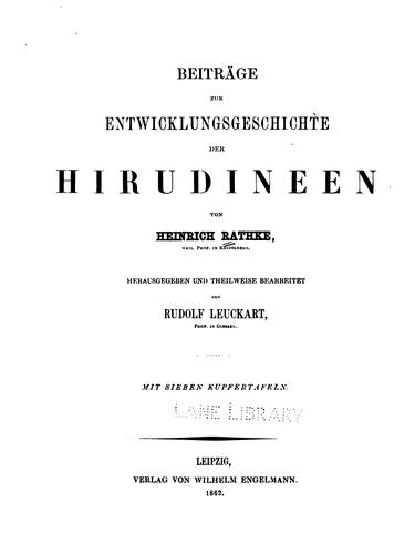 Beiträge zur Entwicklungsgeschichte der Hirudineen
