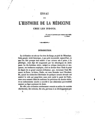 Essai sur l'histoire de la médecine chez les Indous
