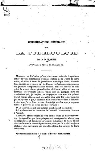 Considérations générales sur la tuberculose