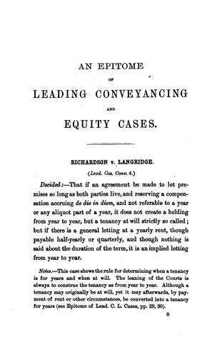An Epitome of Leading Conveyancing and Equity Cases: With Some Short Notes Thereon: Chiefly ...