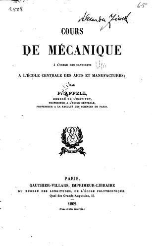 Cours de mécanique à l'usage des candidats à l'Ecole cantrale des artes et ..