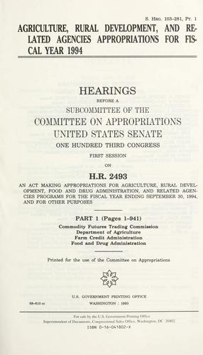 Agriculture, Rural Development, and Related Agencies appropriations for fiscal year 1994