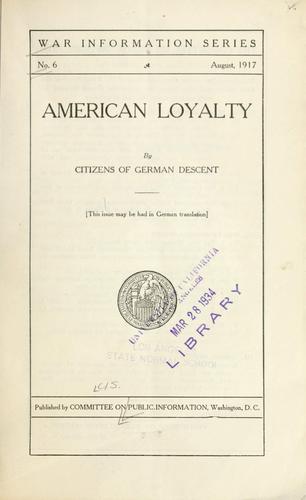 American loyalty by citizens of German descent