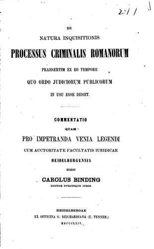 De natura inquisitionis processus criminalis romanorum praesertim ex eo ...