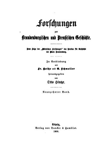 Forschungen zur Brandenburgischen und Preussischen Geschichte