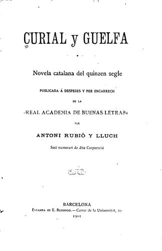 Curial y Guelfa: Novela catalana del Quinzen Segle