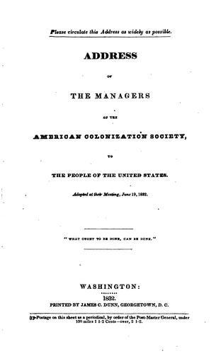 Address of the Managers of the American Colonization Society, to the People ..