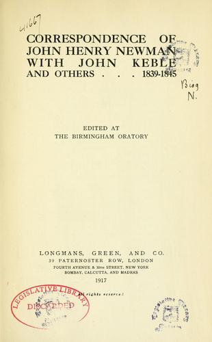 Correspondence of John Henry Newman with John Keble and others, 1839-1845