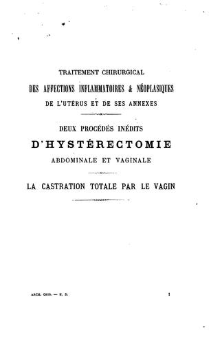 Traitement chirurgical des affections inflammatoires & néoplasiques de l'utérus et de ses annexes