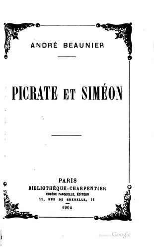 Picrate et Siméon: roman