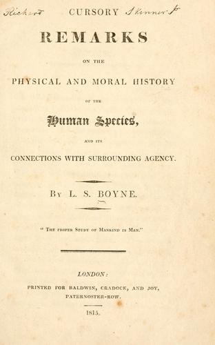 Cursory remarks on the physical and moral history of the human species