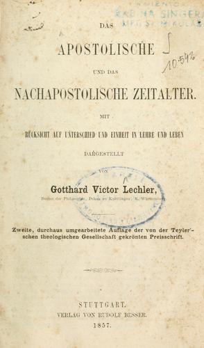 Das apostolische und das nachapostolische zeitalter