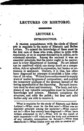 Dr. Blair's Lectures on Rhetoric: Abridged ; with Questions