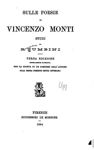 Sulle poesie di Vincenzo Monti: studi