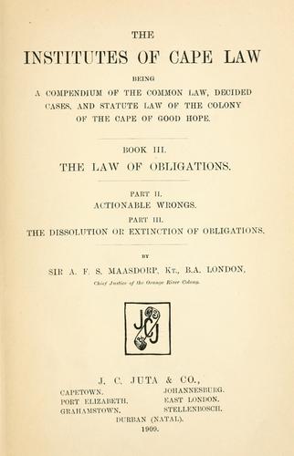 The institutes of Cape law