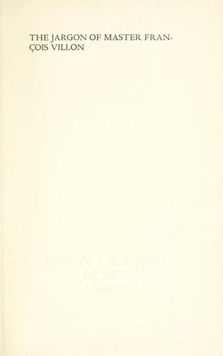 The jargon of Master francois Villon