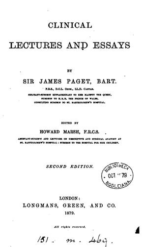Clinical lectures and essays, ed. by H. Marsh: Ed. by Howard Marsh