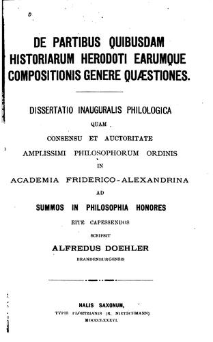 De partibus quibusdam historiarum Herodoti earumque compositionis genere quaestiones