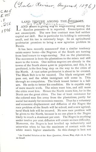 Land tenure among the Negroes