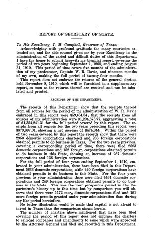 Biennial Report of the Secretary of State of the State of Texas