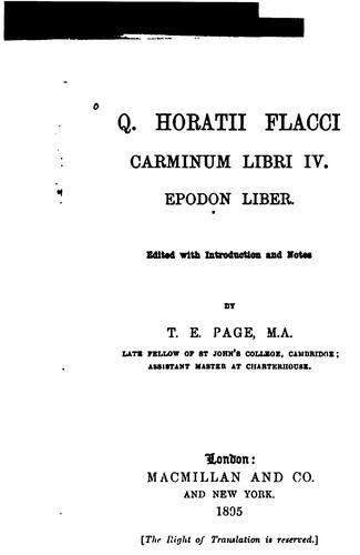 Q. Horatii Flacci Carminum libri IV ; Epodon liber