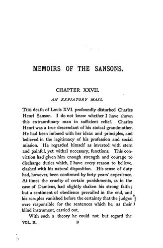 Memoirs of the Sansons: From Private Notes and Documents (1688-1847)