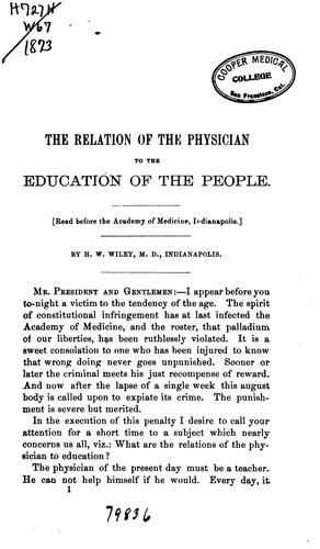 The Relation of the physician to the education of the people