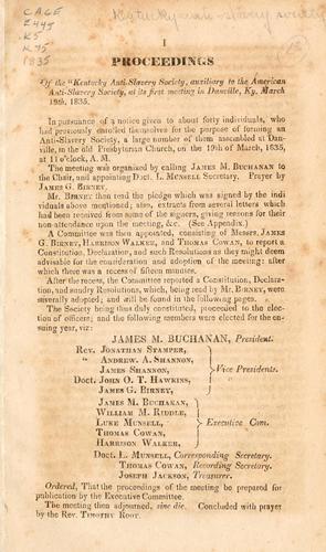 Proceedings of the Kentucky Anti-slavery Society, auxiliary to the American Anti-slavery Society