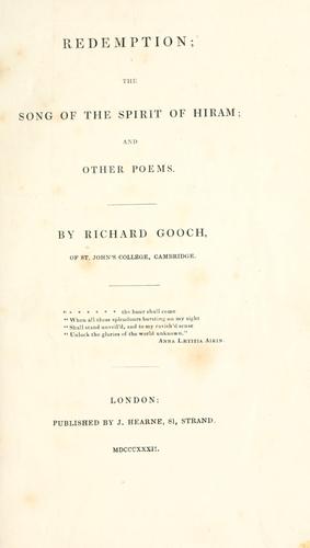 Redemption, The song of the spirit of Hiram, and other poems