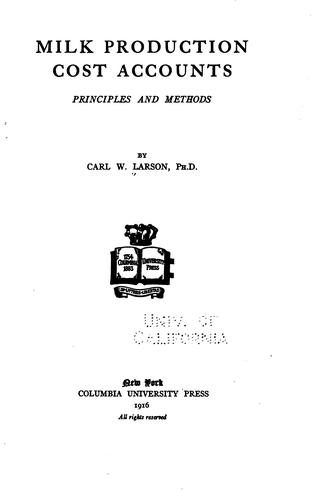Milk Production Cost Accounts, Principles and Methods