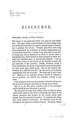 The Education Demanded by the People of the U. States: A Discourse Delivered at Union College ...