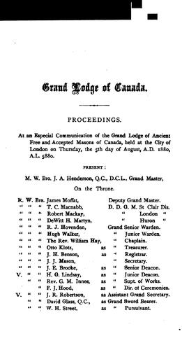Proceedings of the Grand Lodge of Ancient, Free, & Accepted Masons of Canada