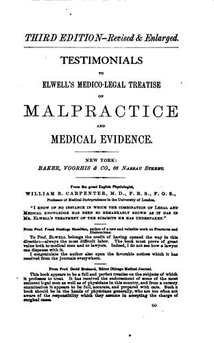 A Medico-legal Treatise on Malpractice and Medical Evidence: Comprising the ..