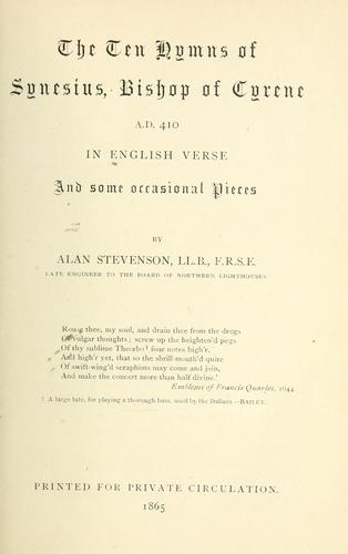 The ten hymns of Synesius, Bishop of Cyrene