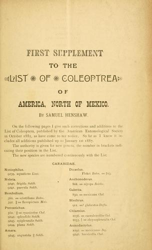 First supplement to the List of Coleoptrea [sic] of America, north of Mexico