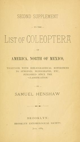 Second supplement to the List of Coleoptera of America, north of Mexico
