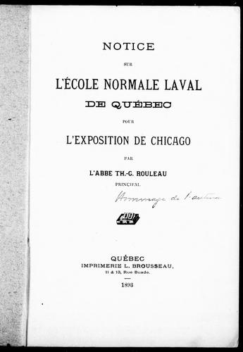 Notice sur l'Ecole normale Laval de Québec pour l'exposition de Chicago