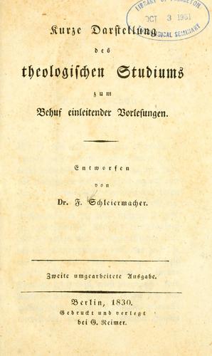 Kurze Darstellung des theologischen Studiums zum Behuf einleitender Vorlesungen