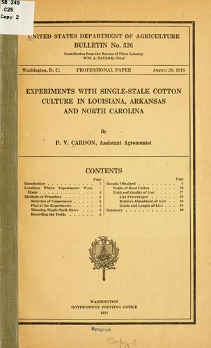 Experiments with single-stalk cotton culture in Louisiana, Arkansas, and North Carolina